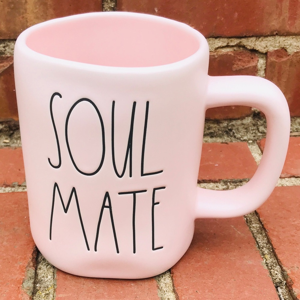 Rae Dunn Pink/Black ‘SOUL MATE’ Coffee Mug NWT